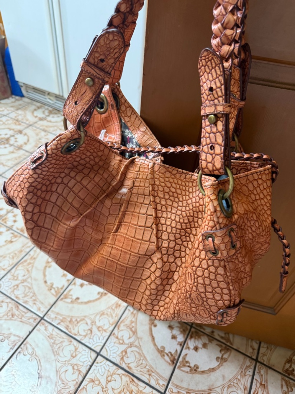Jessica Simpson Croc-Embossed Shoulder Bag in Tan - Picture 3 of 7